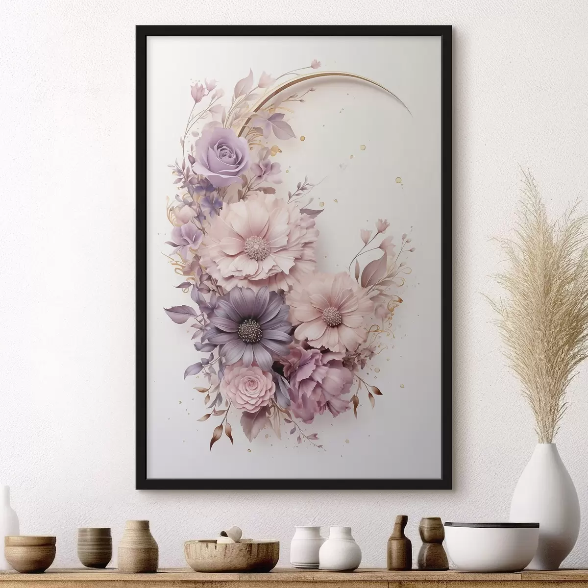 Plakat Fioletowy półksiężyc z piwoniami f50760