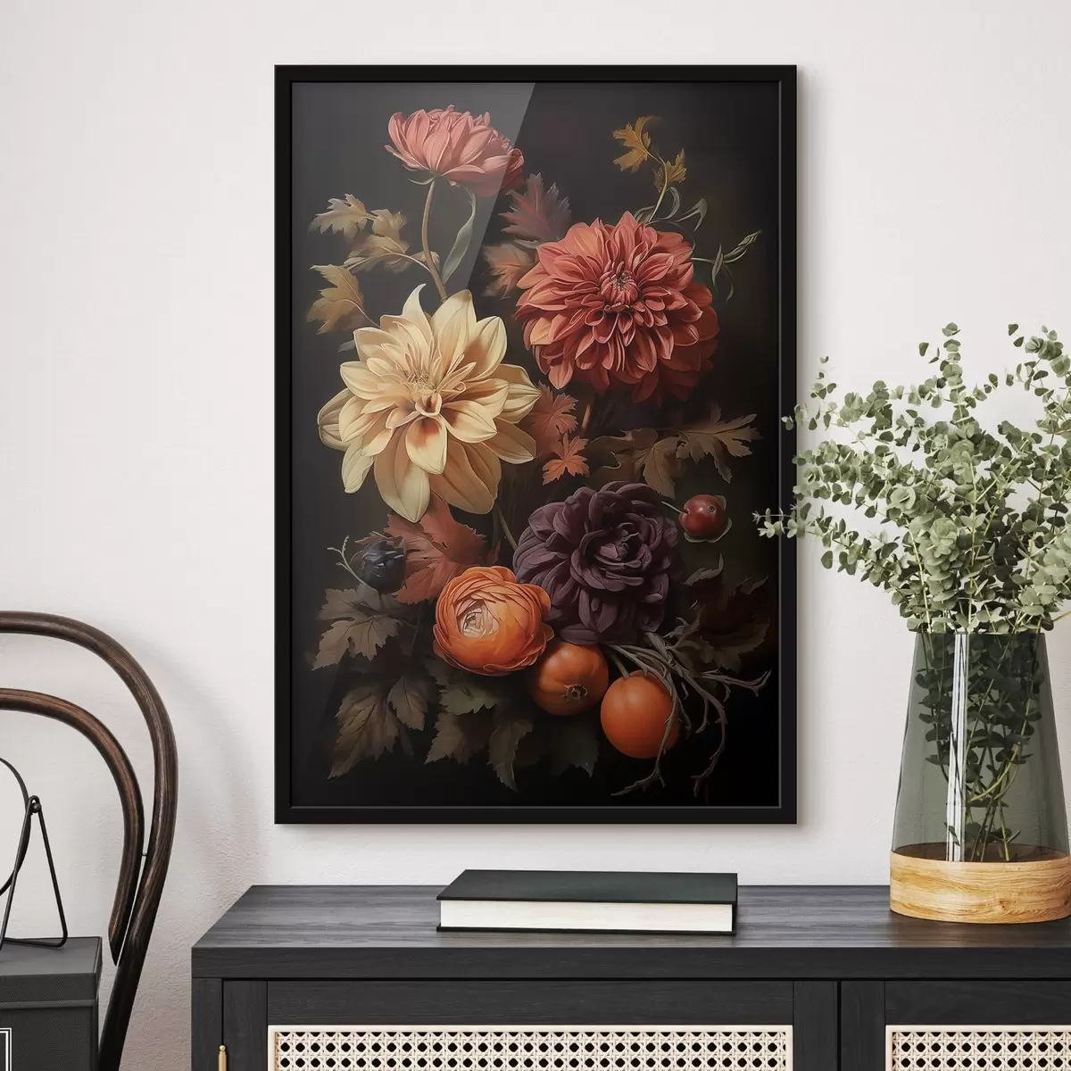 Plakat Jesienne dalie na ciemnym tle f50909