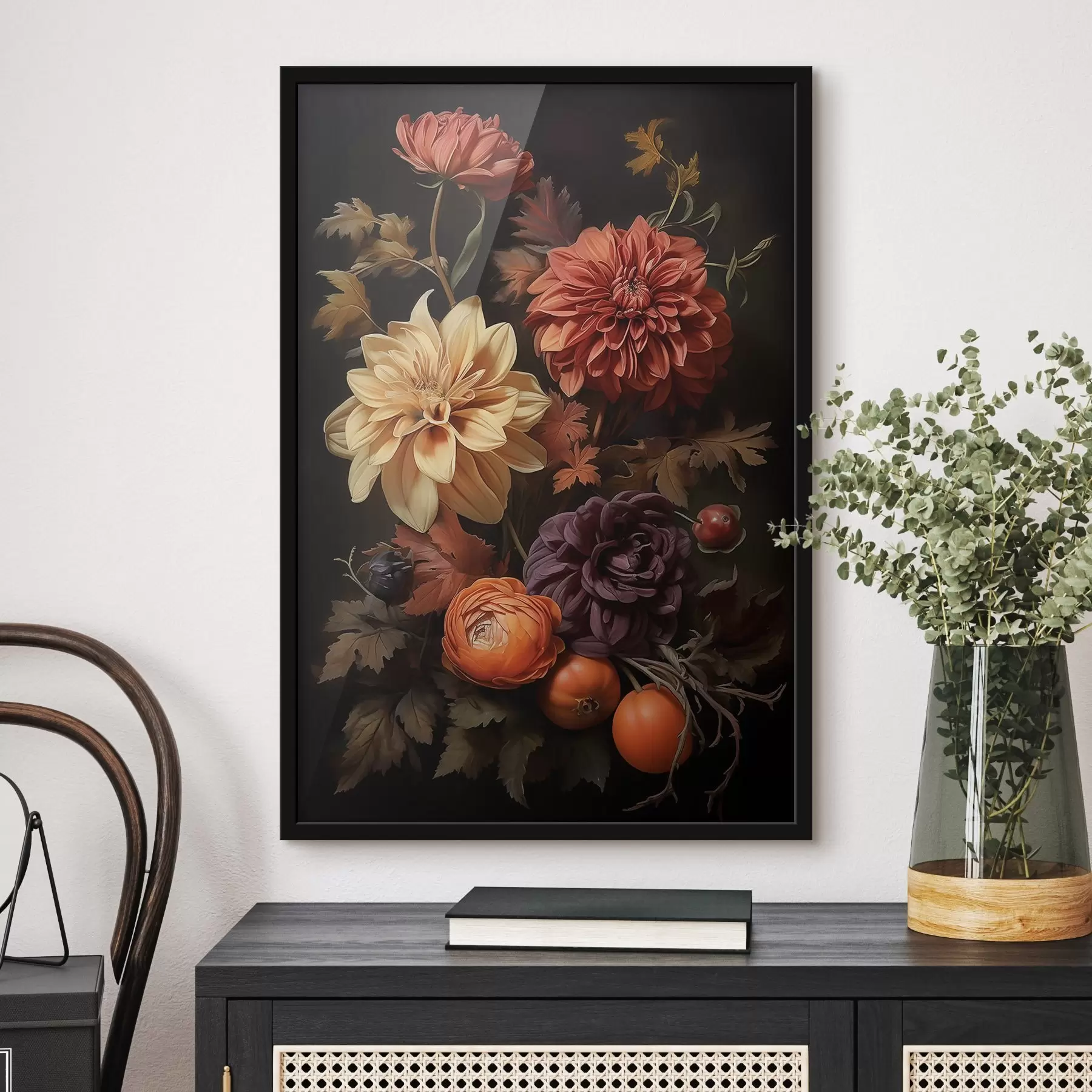 Fototapeta Jesienne dalie na ciemnym tle f50909