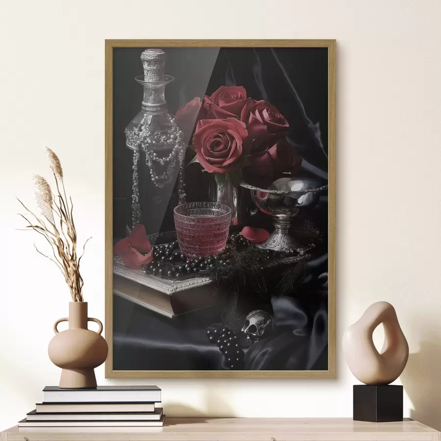 Fototapeta Retro martwa natura ze szklanką i różami f50915
