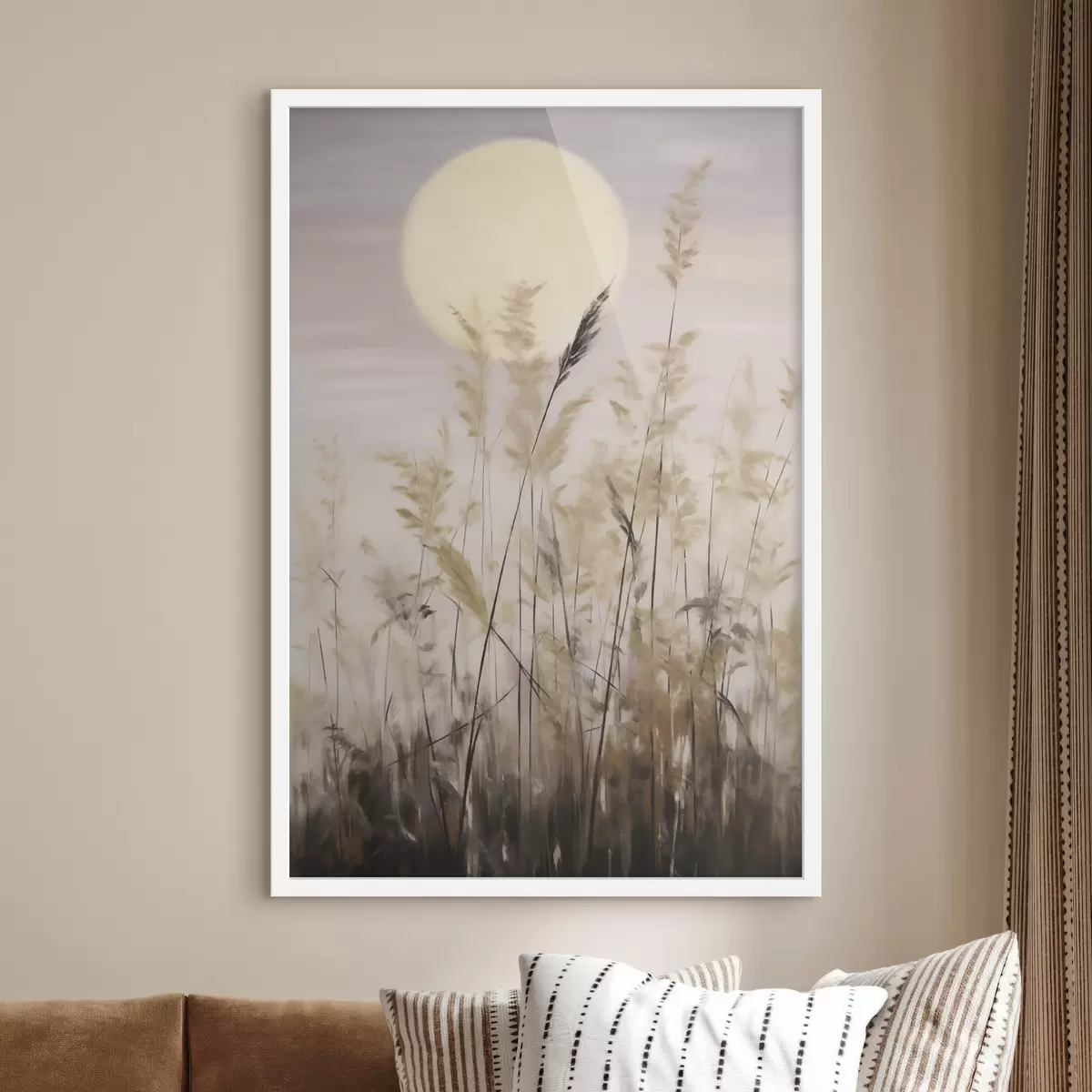 Plakat Abstrakcyjne trawy na tle księżyca, imitacja obrazu f50985