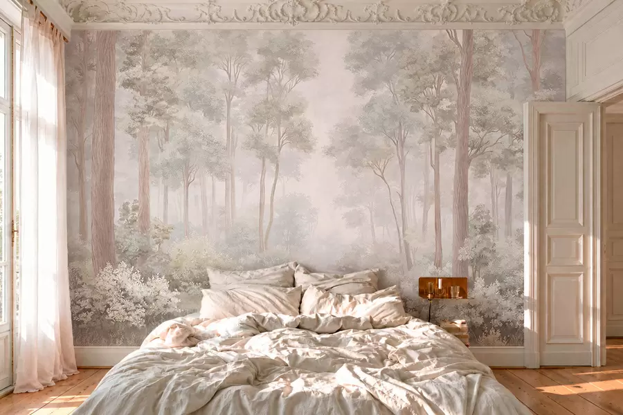 Fototapeta Las w delikatnych pastelowych barwach z krętą ścieżką w05889