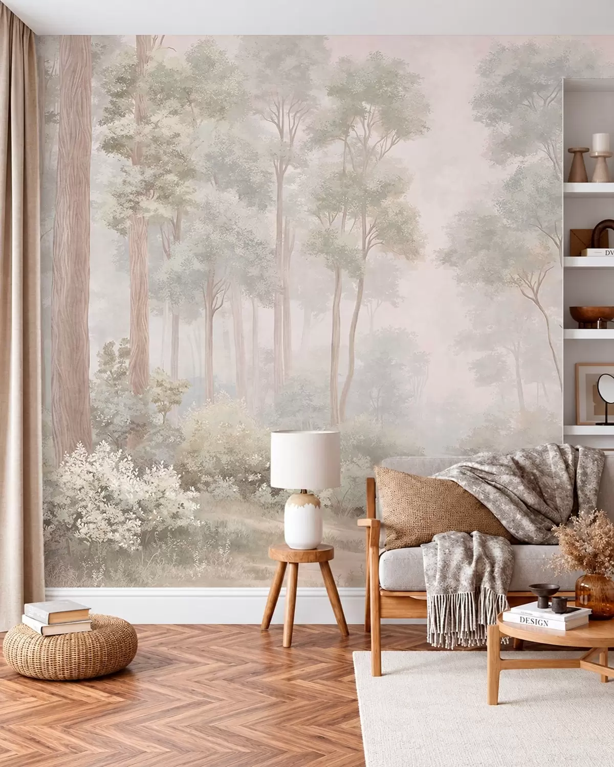 Fototapeta Las w delikatnych pastelowych barwach z krętą ścieżką w05889
