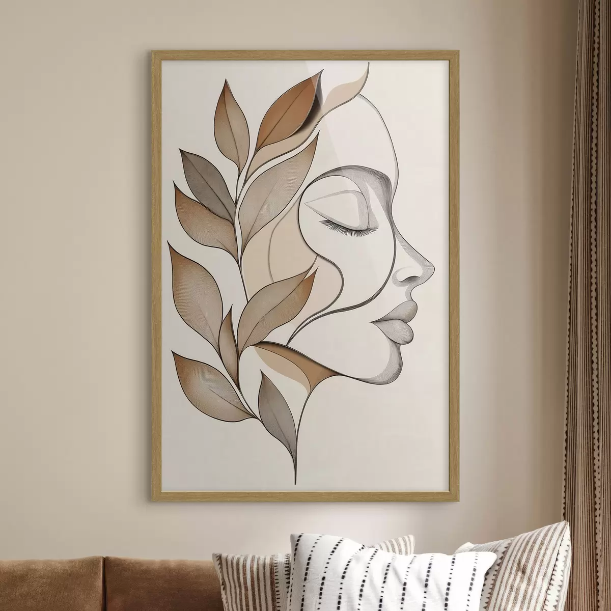Plakat Profil kobiety z liśćmi f50997