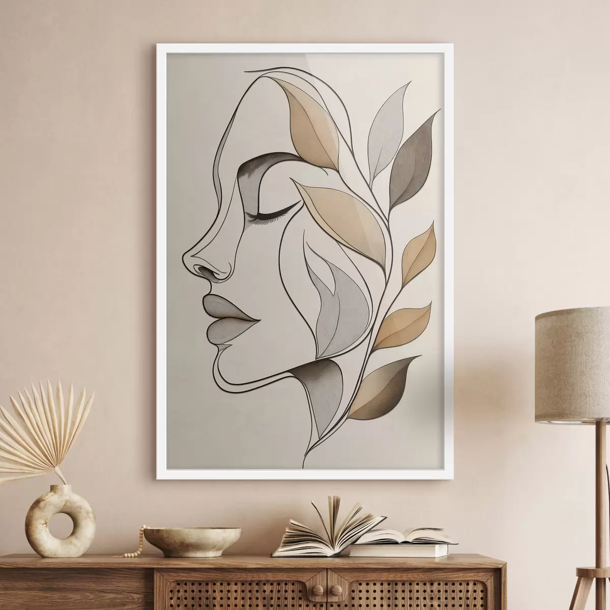 Plakat Profil kobiety z liśćmi f50998