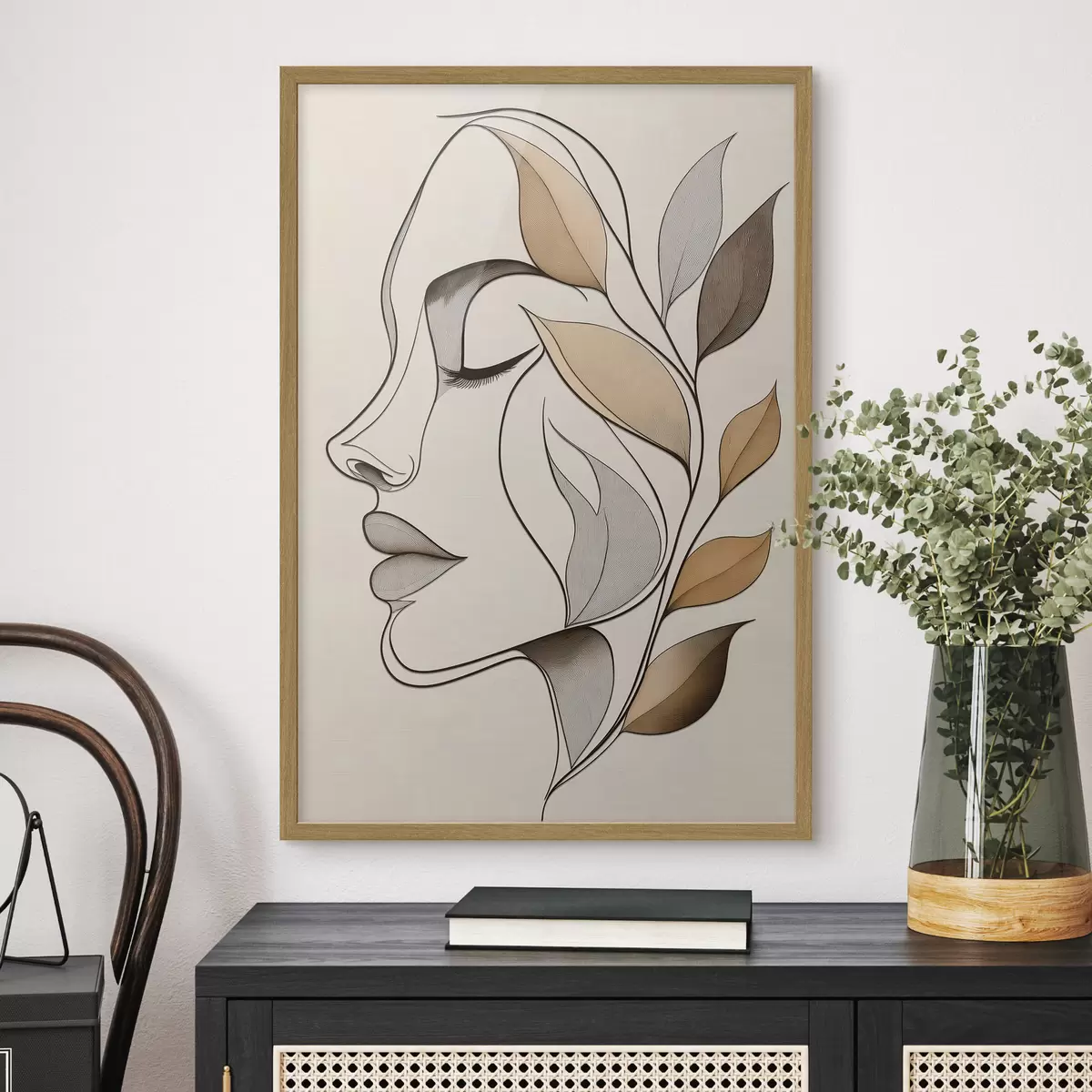 Plakat Profil kobiety z liśćmi f50998