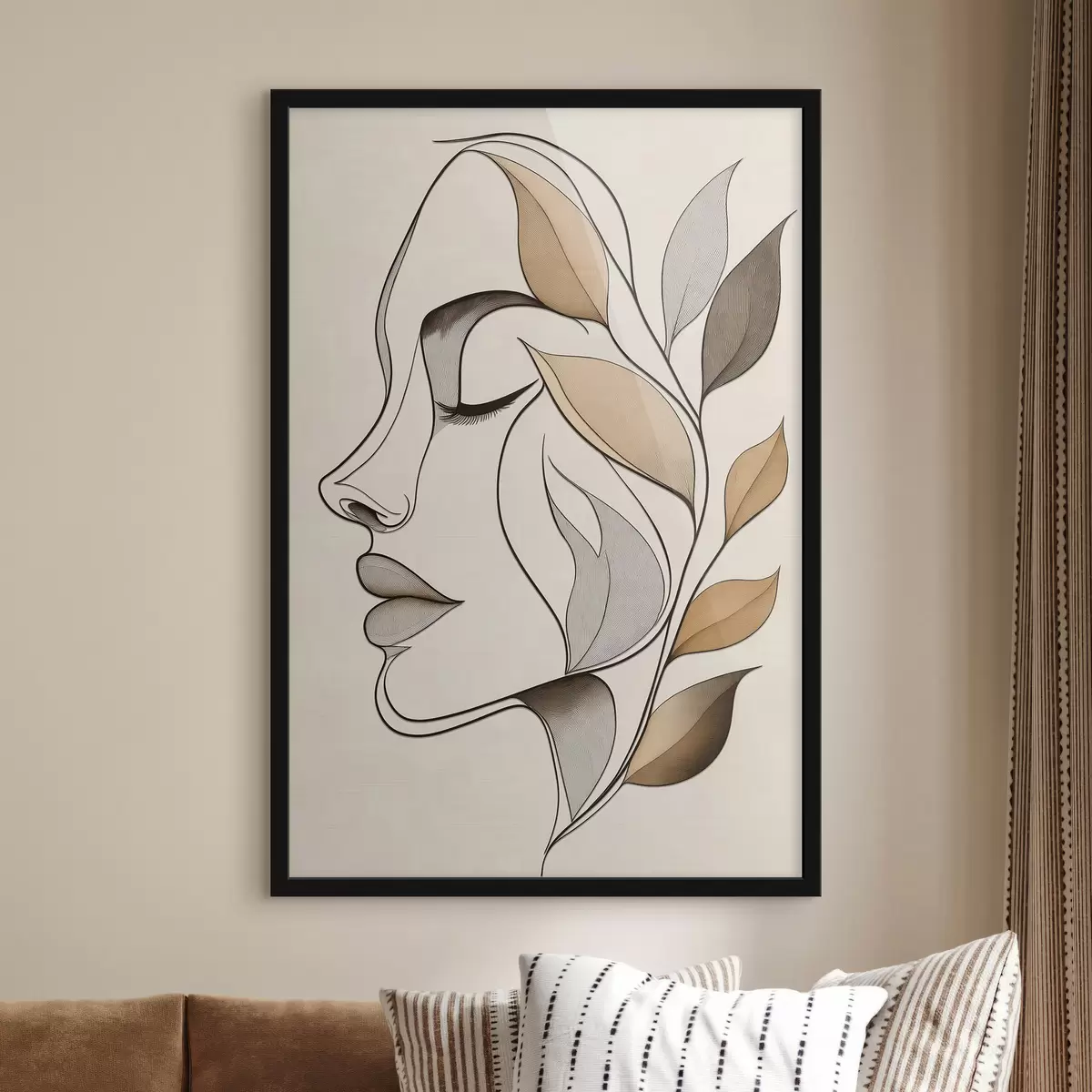 Plakat Profil kobiety z liśćmi f50998