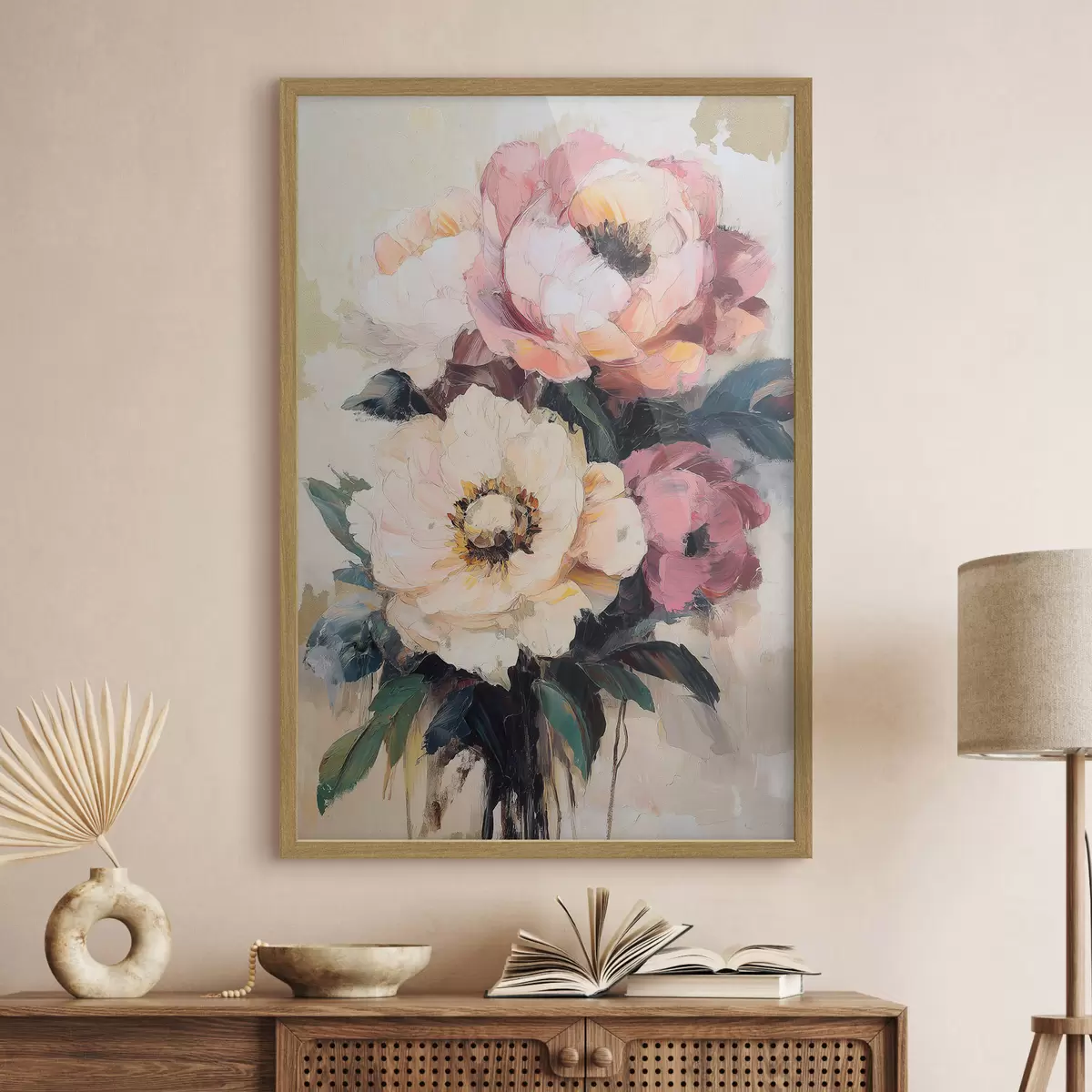 Plakat Różowe i kremowe piwonie f51007