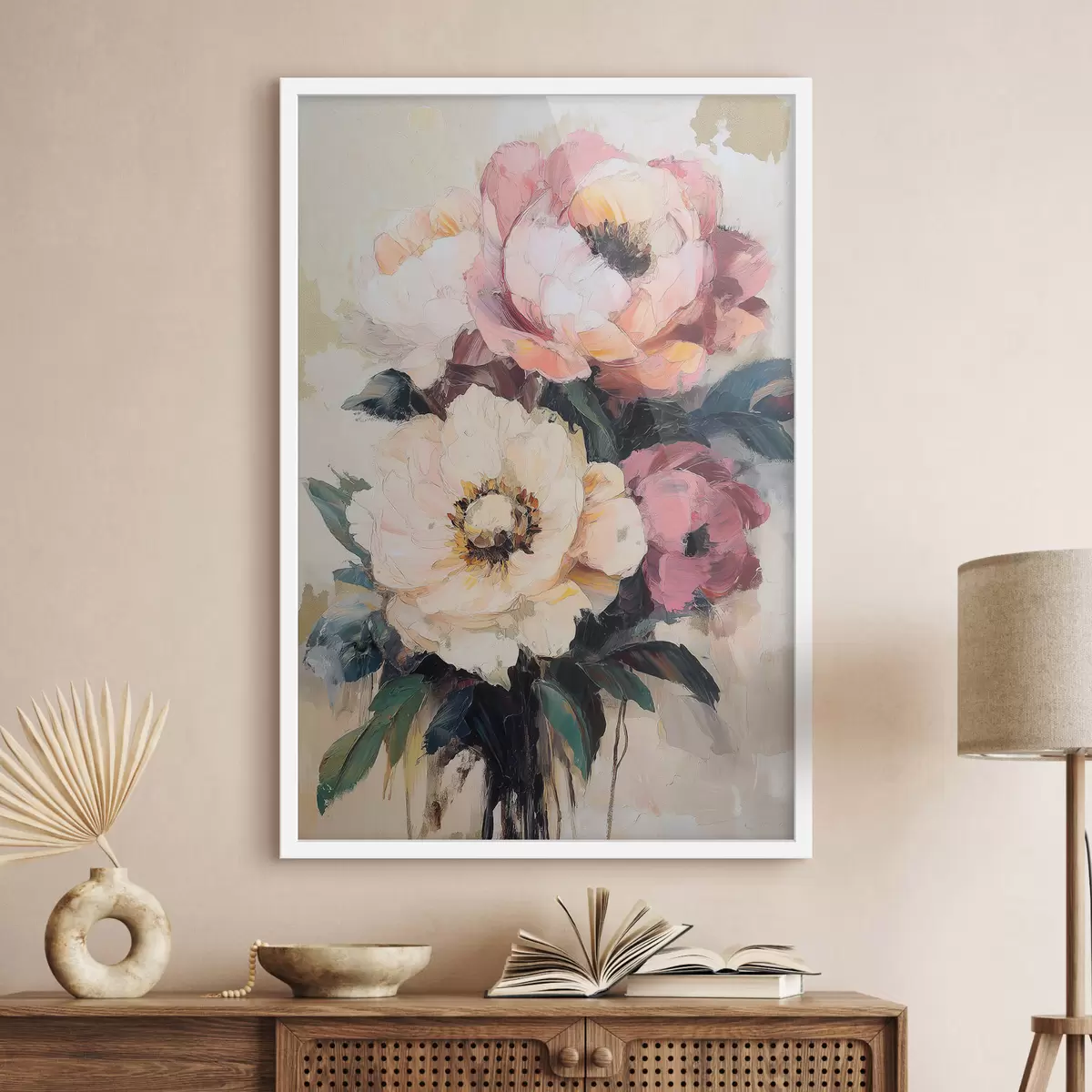 Plakat Różowe i kremowe piwonie f51007