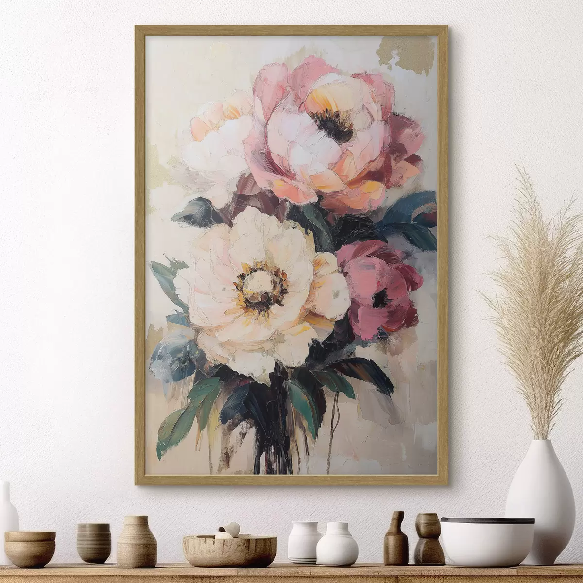 Plakat Różowe i kremowe piwonie f51007