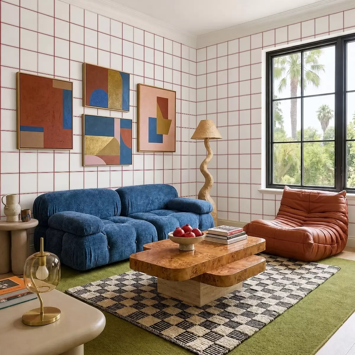 Tapeta Siatka składająca się z dziewięciu białych kwadratów z bordowymi obramowaniami a01277v2