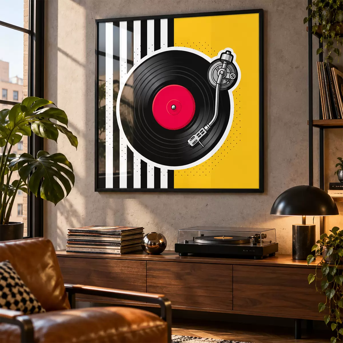 Plakat Stylowy gramofon w żywych kolorach f50789