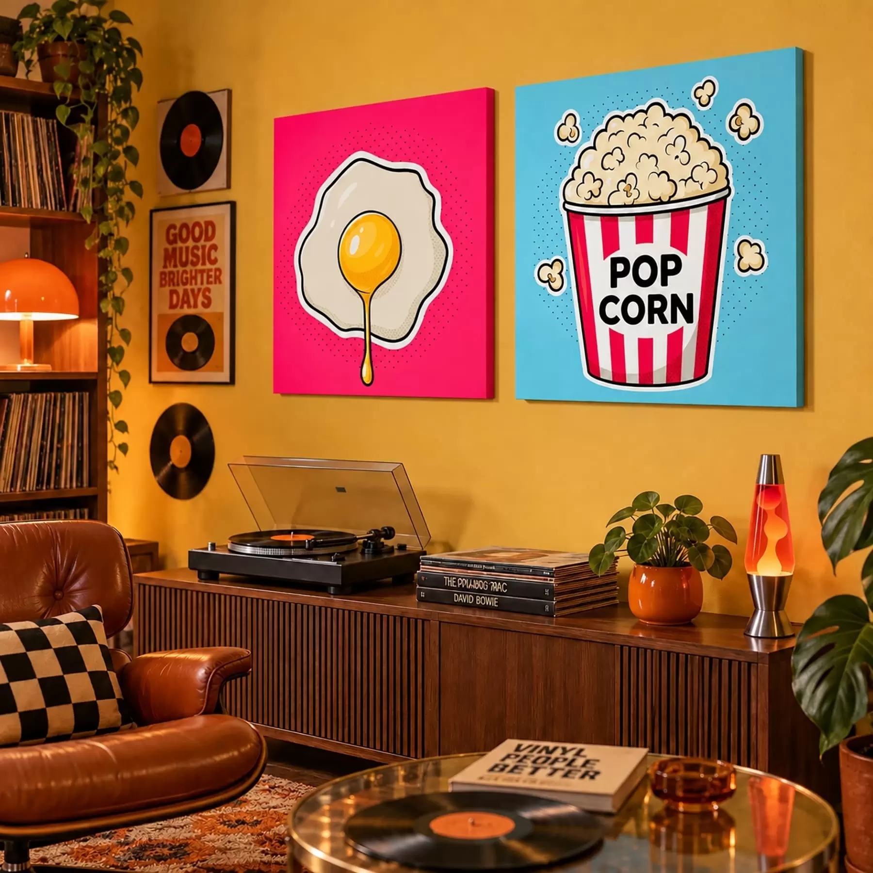 Obraz Zestaw dzieł sztuki przedstawiających jajko sadzone i popcorn m31076