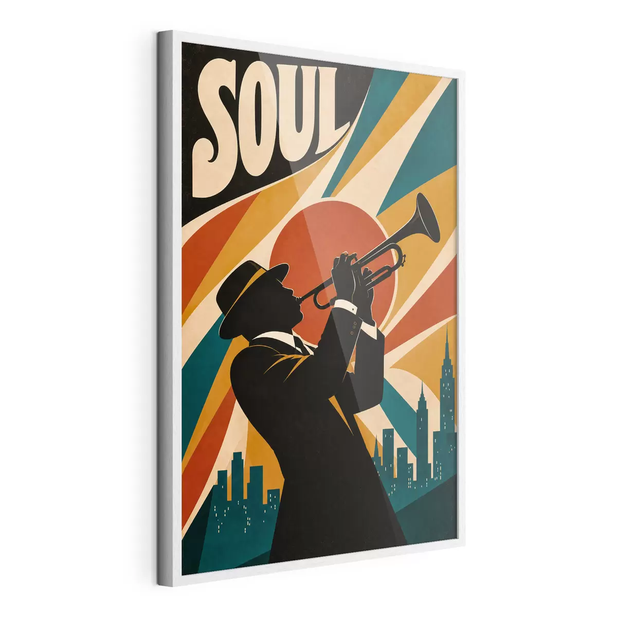 Plakat Jazz rozbrzmiewa wśród panoramy miasta f50925