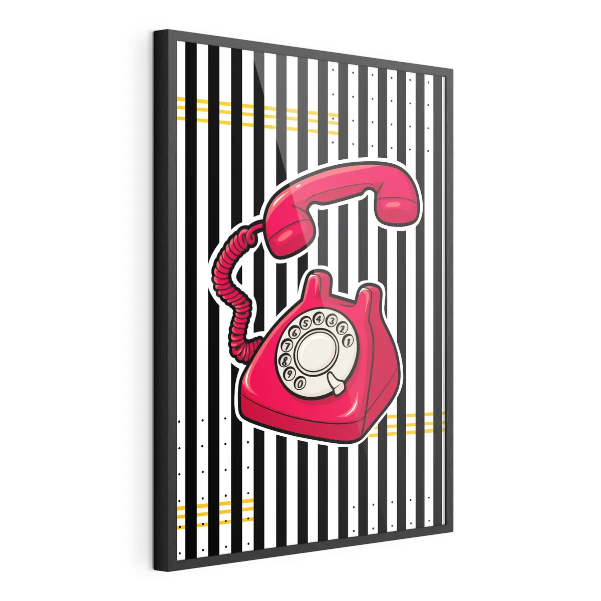 Plakat Retro czerwony telefon na tle wyrazistych pasków f50784
