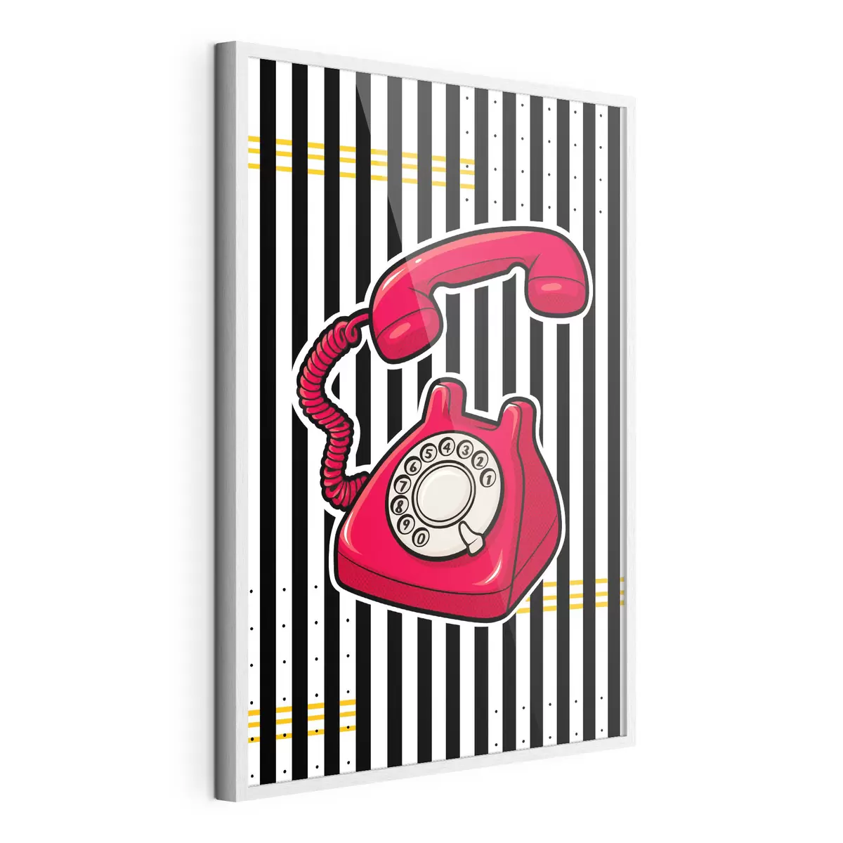 Plakat Retro czerwony telefon na tle wyrazistych pasków f50784