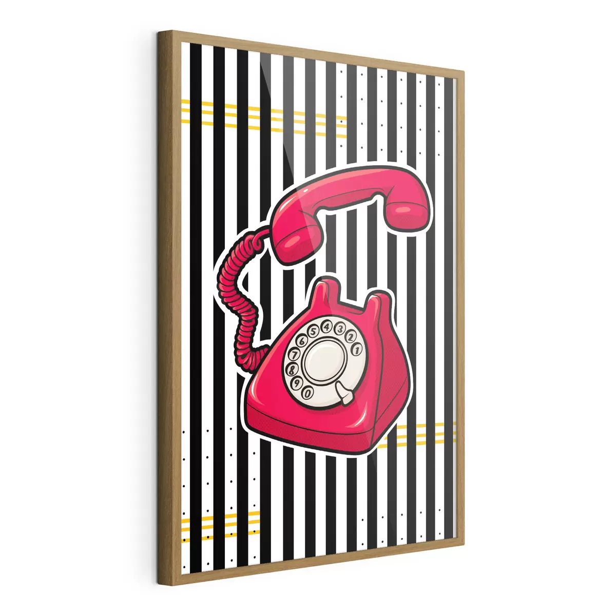 Plakat Retro czerwony telefon na tle wyrazistych pasków f50784