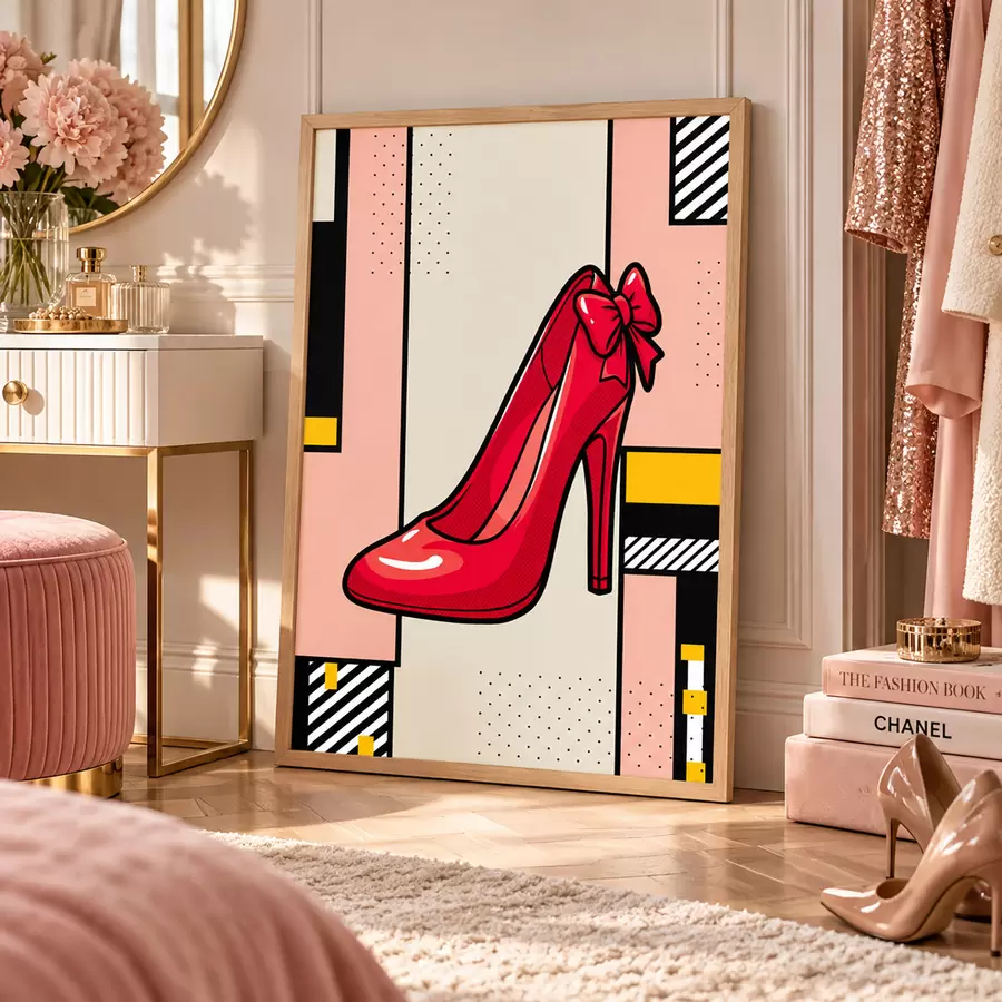 Fototapeta Elegancki czerwony obcas na zabawnym tle f50785