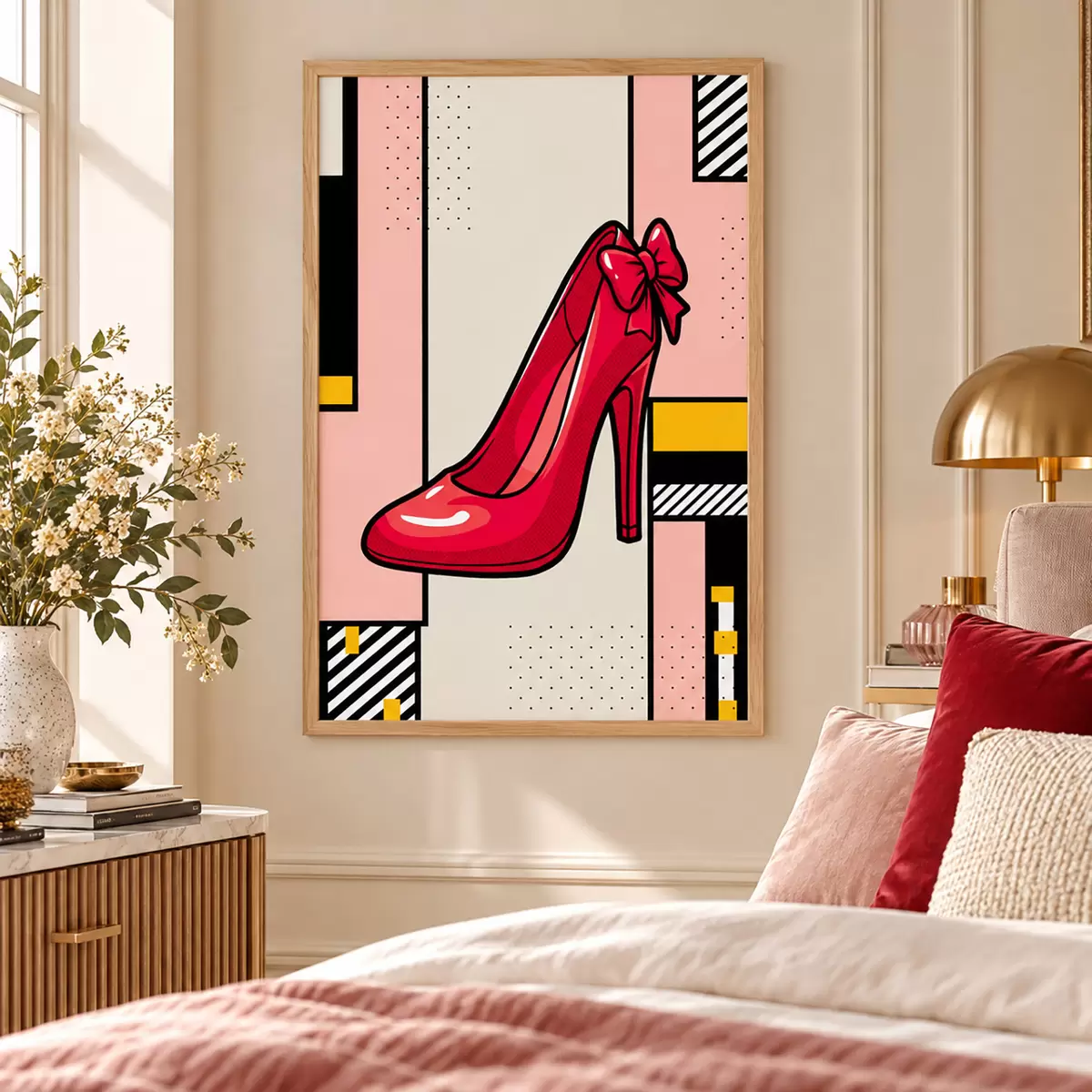 Plakat Elegancki czerwony obcas na zabawnym tle f50785