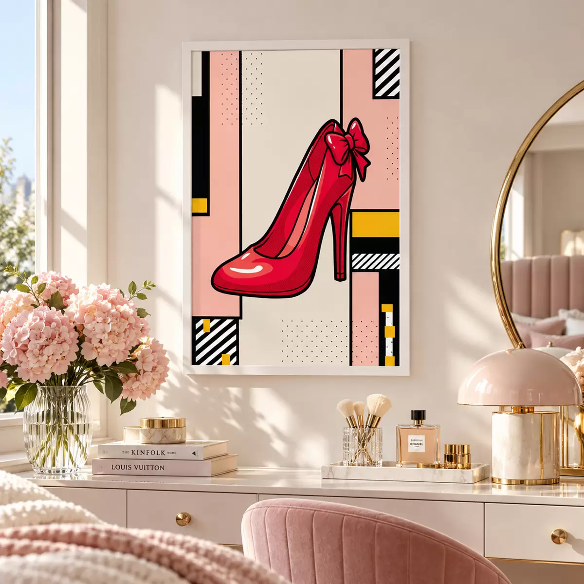 Plakat Elegancki czerwony obcas na zabawnym tle f50785