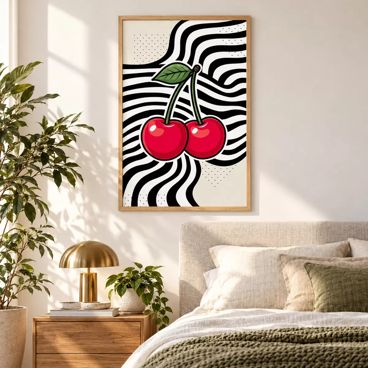 Plakat Żywe wiśnie na tle wyrazistych wzorów f50787