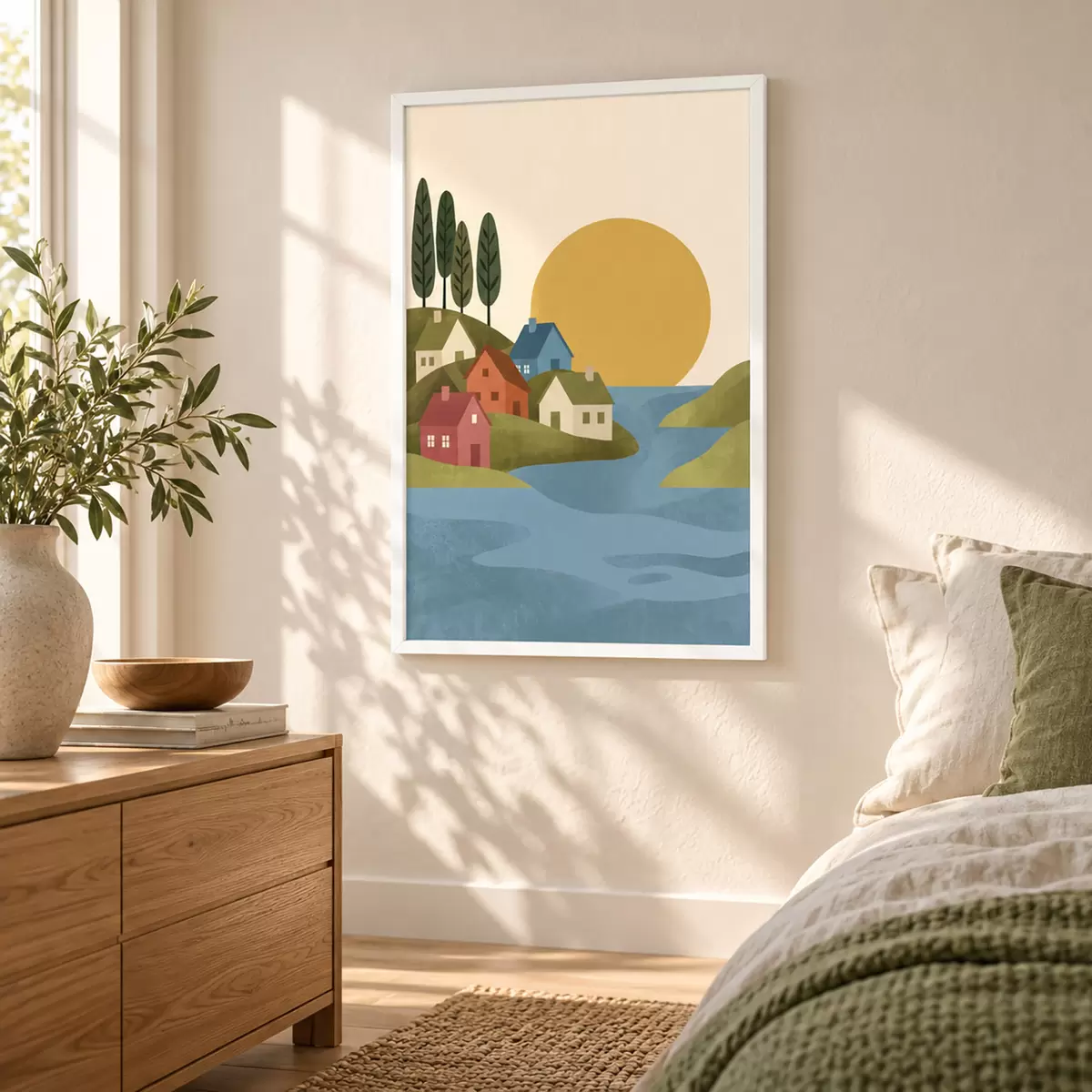 Plakat Spokojna wioska nad brzegiem rzeki f50734