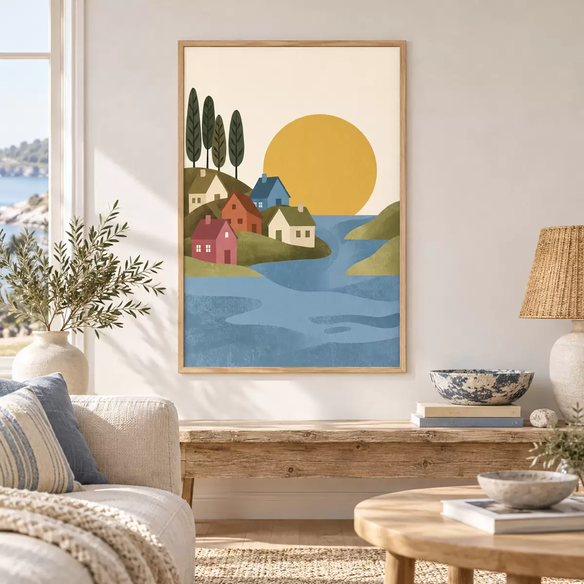 Plakat Spokojna wioska nad brzegiem rzeki f50734
