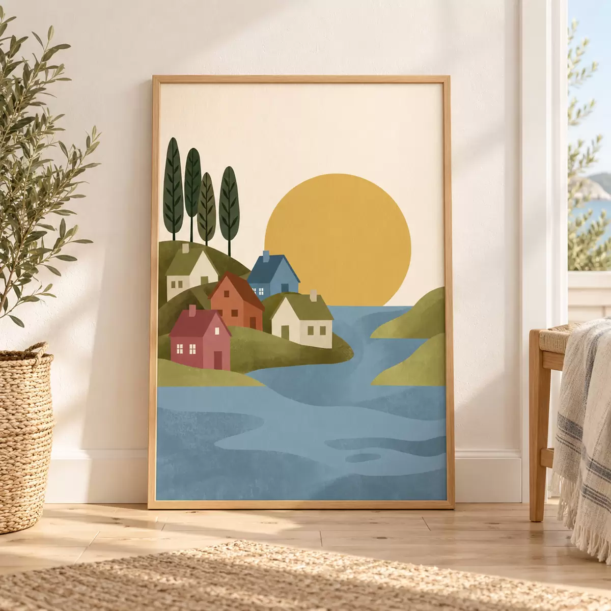 Plakat Spokojna wioska nad brzegiem rzeki f50734