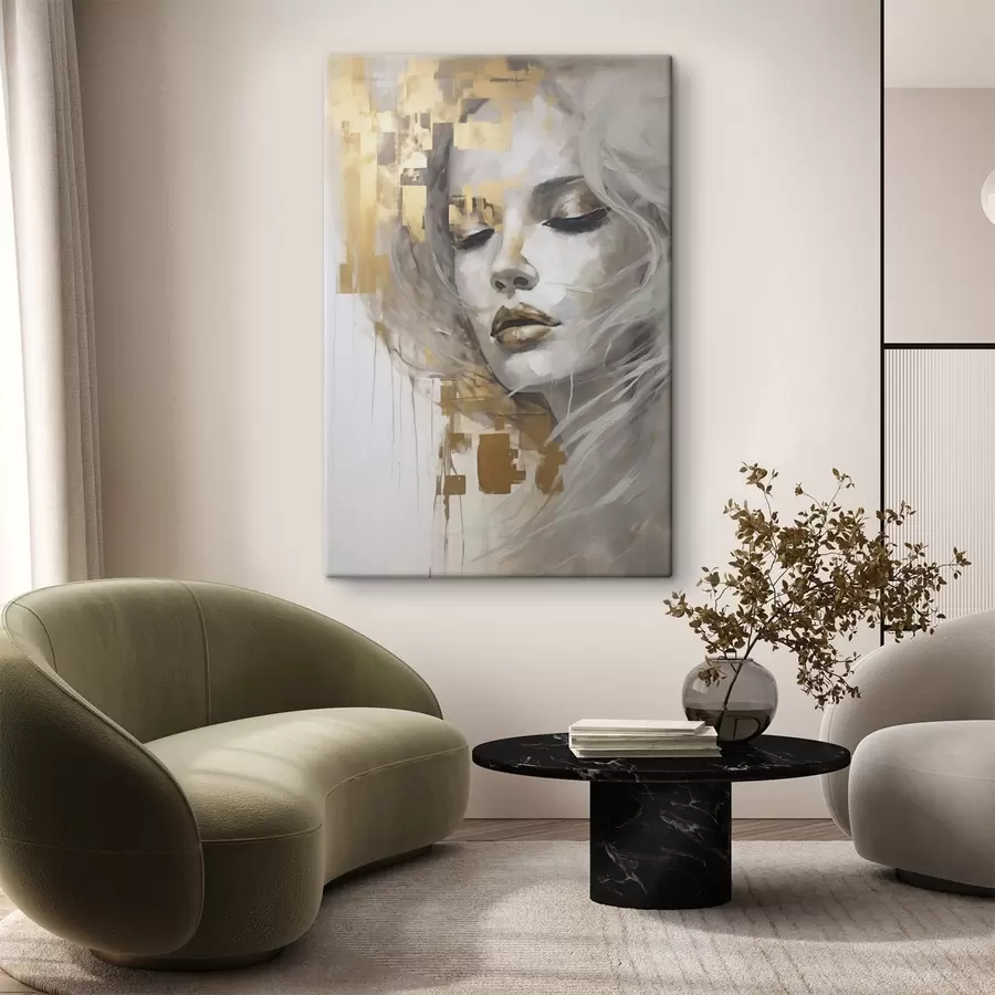 Obraz Abstrakcyjny portret młodej kobiety, nawiązujący do stylu malarskiego s51130