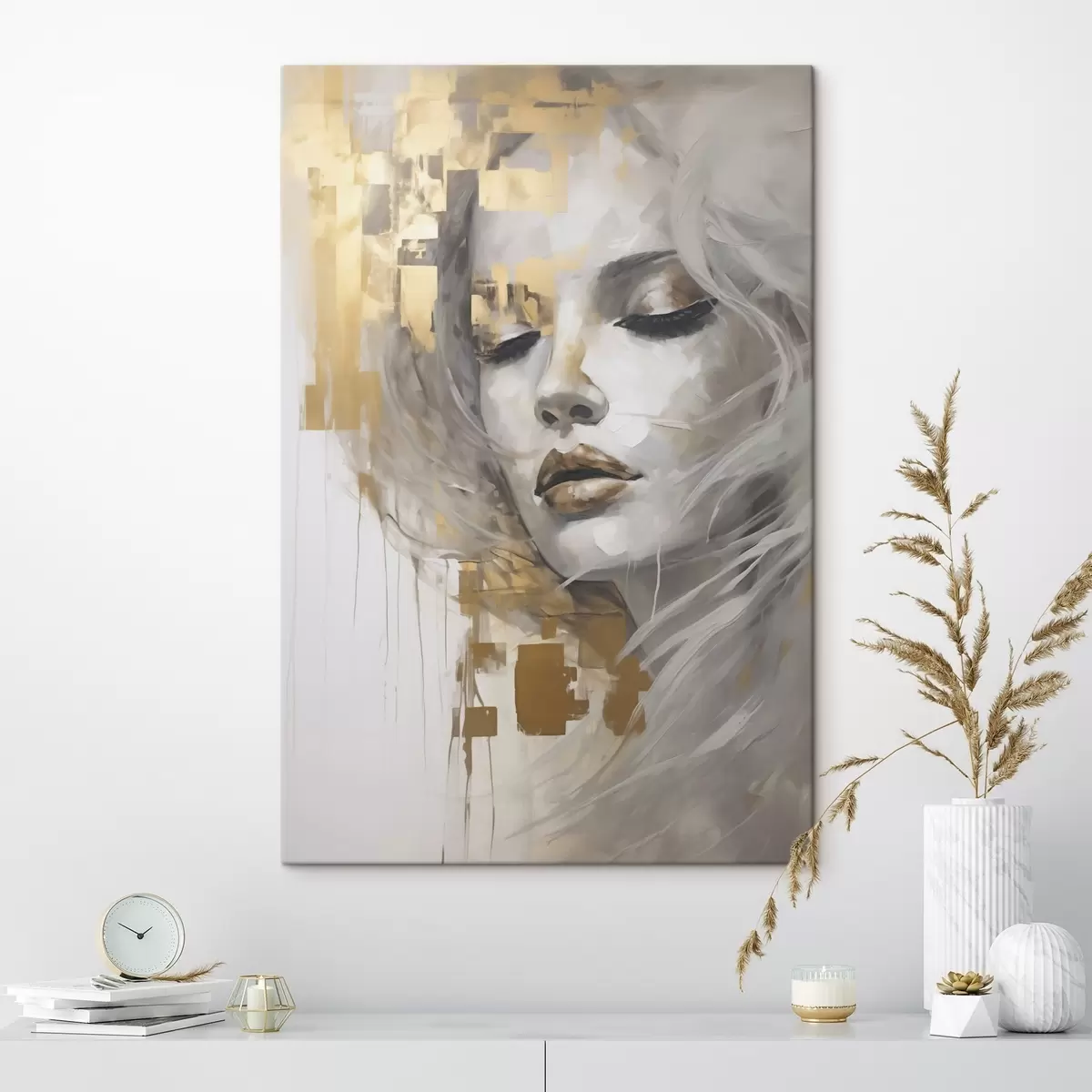 Obraz Abstrakcyjny portret młodej kobiety, nawiązujący do stylu malarskiego s51130