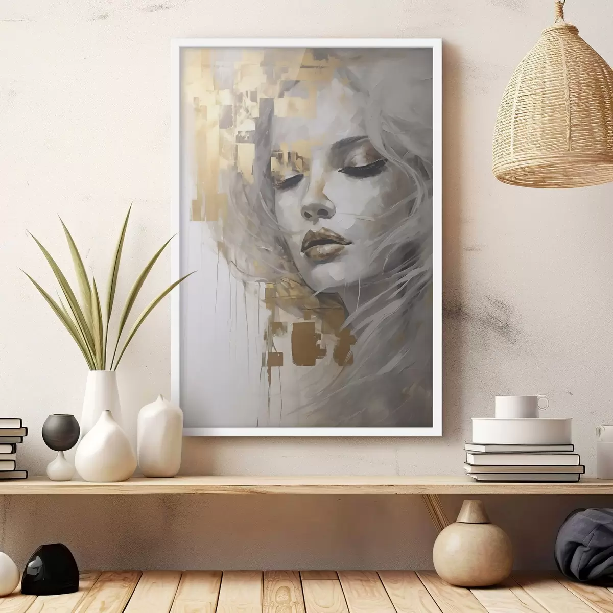 Plakat Abstrakcyjny portret młodej kobiety, nawiązujący do stylu malarskiego f51130