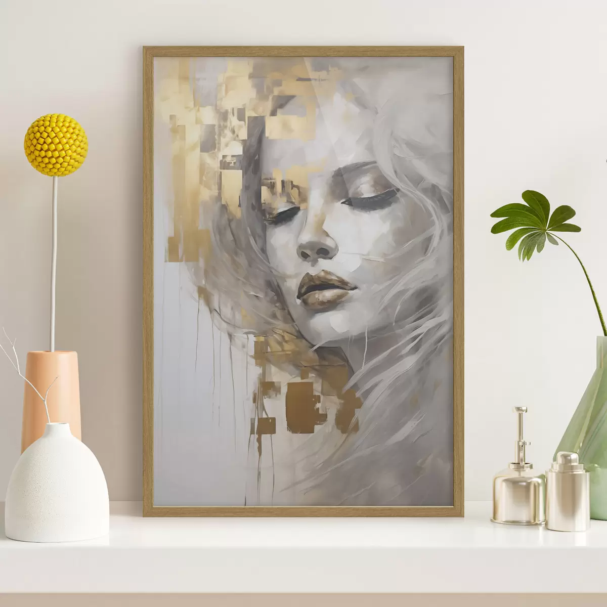 Plakat Abstrakcyjny portret młodej kobiety, nawiązujący do stylu malarskiego f51130