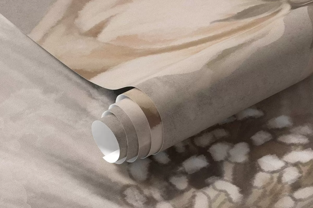Fototapeta Duże kwiaty w kolorze kremowym i beżowym wraz z liśćmi w05958