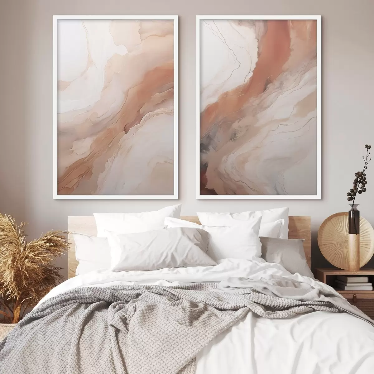 Plakat Warstwy w stylu „Fluid Art” w odcieniach beżu i terakoty d31089