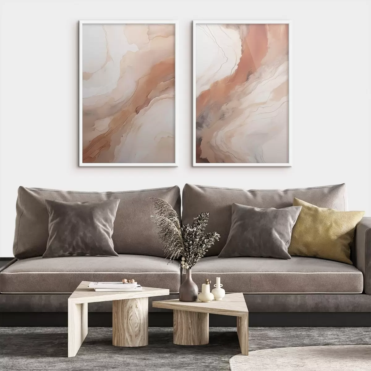 Plakat Warstwy w stylu „Fluid Art” w odcieniach beżu i terakoty d31089