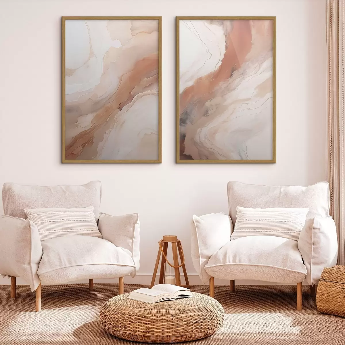 Plakat Warstwy w stylu „Fluid Art” w odcieniach beżu i terakoty d31089