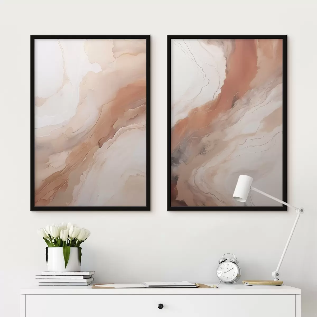 Plakat Warstwy w stylu „Fluid Art” w odcieniach beżu i terakoty d31089