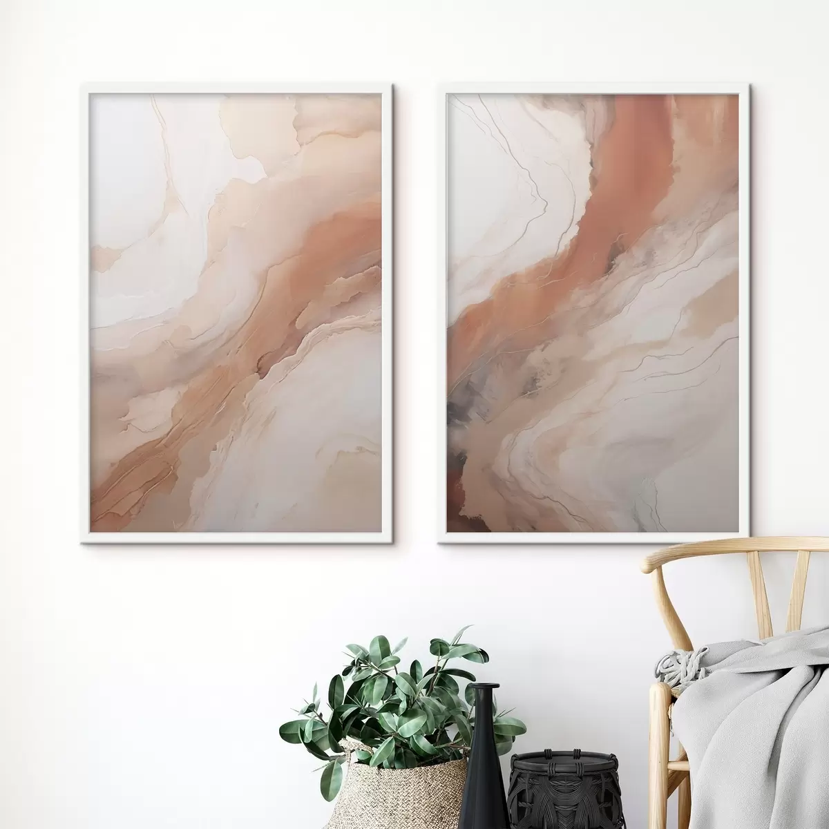Plakat Warstwy w stylu „Fluid Art” w odcieniach beżu i terakoty d31089
