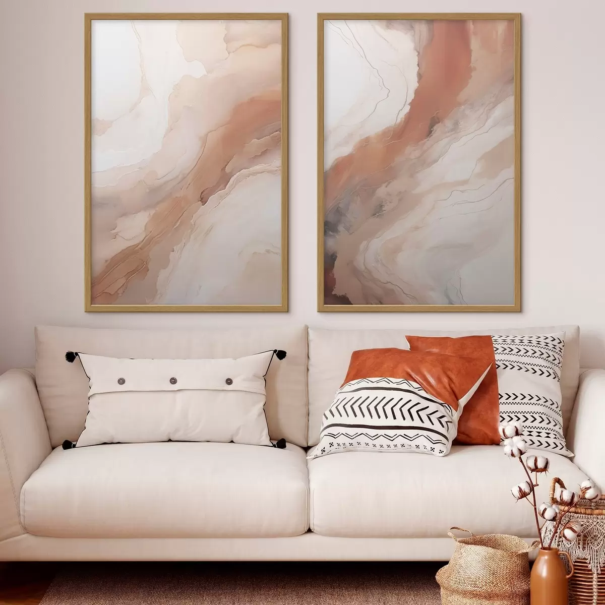 Plakat Warstwy w stylu „Fluid Art” w odcieniach beżu i terakoty d31089