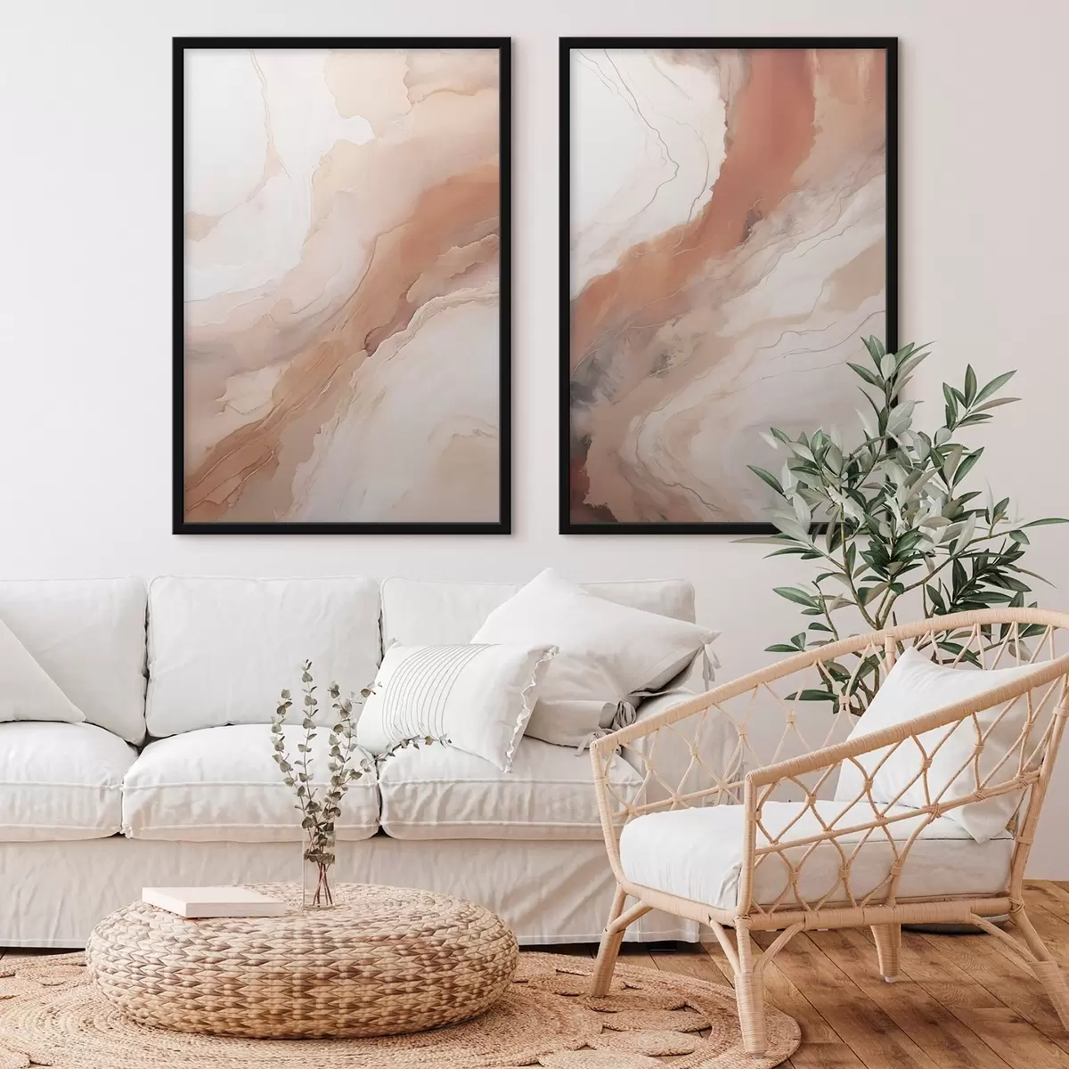 Plakat Warstwy w stylu „Fluid Art” w odcieniach beżu i terakoty d31089