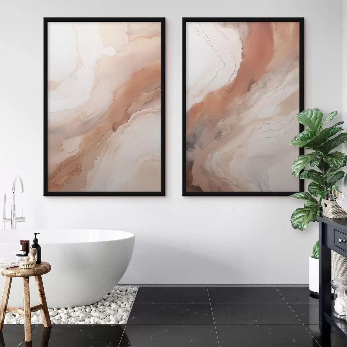 Plakat Warstwy w stylu „Fluid Art” w odcieniach beżu i terakoty d31089