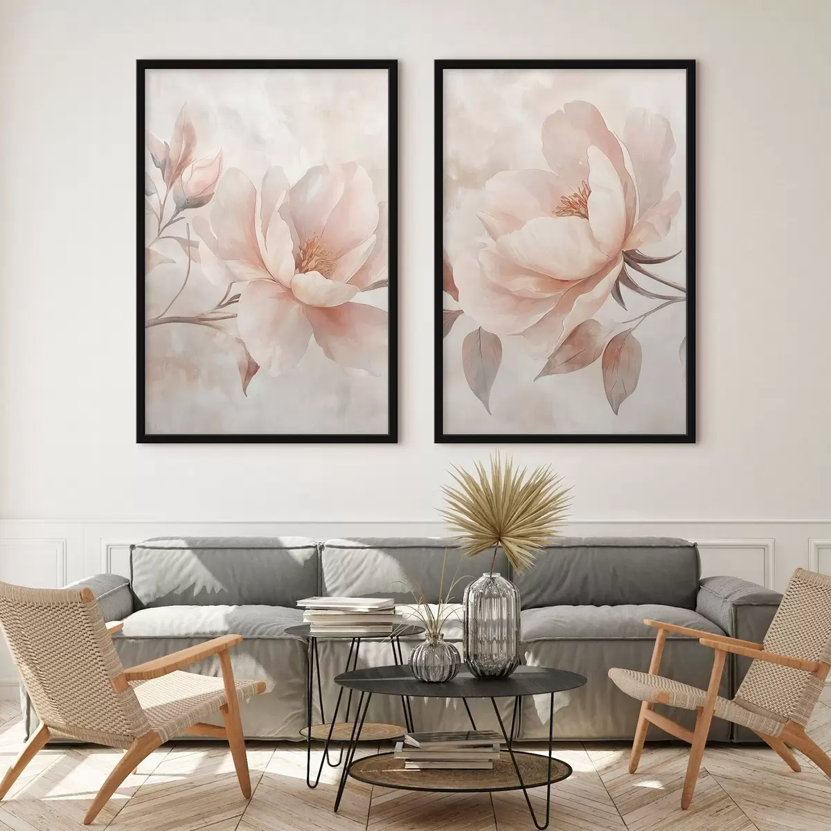 Plakat Piwonie namalowane akwarelą w proszku d31091