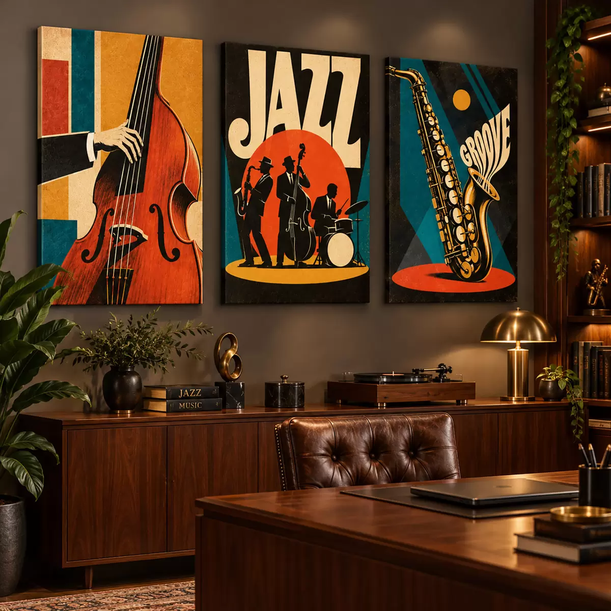 Obraz Muzycy jazzowi występujący w żywych kolorach m31114