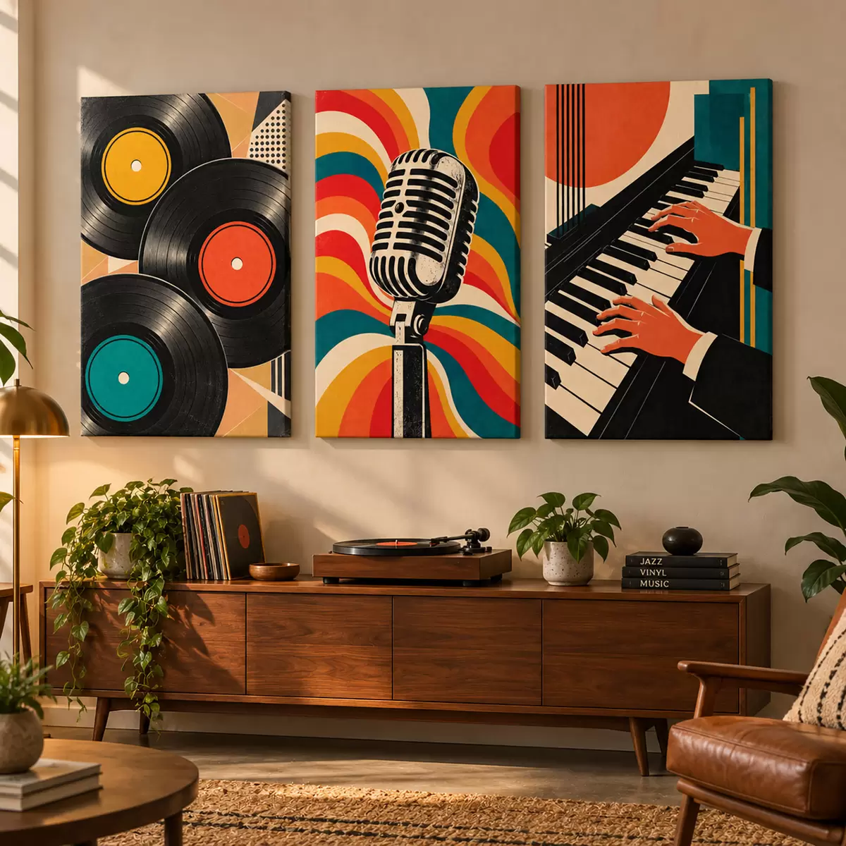 Plakat Motywy muzyczne w stylu vintage w żywych kolorach d31115