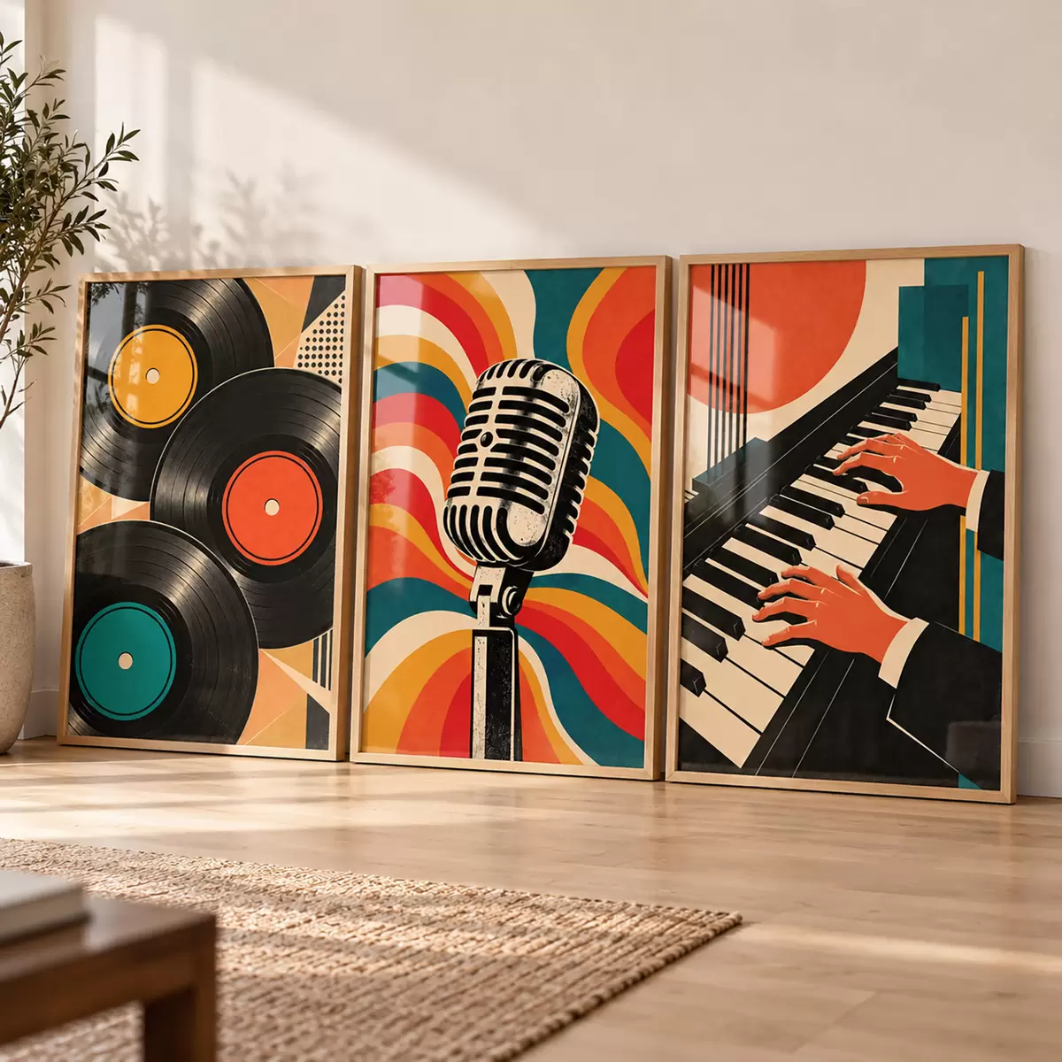 Plakat Motywy muzyczne w stylu vintage w żywych kolorach d31115