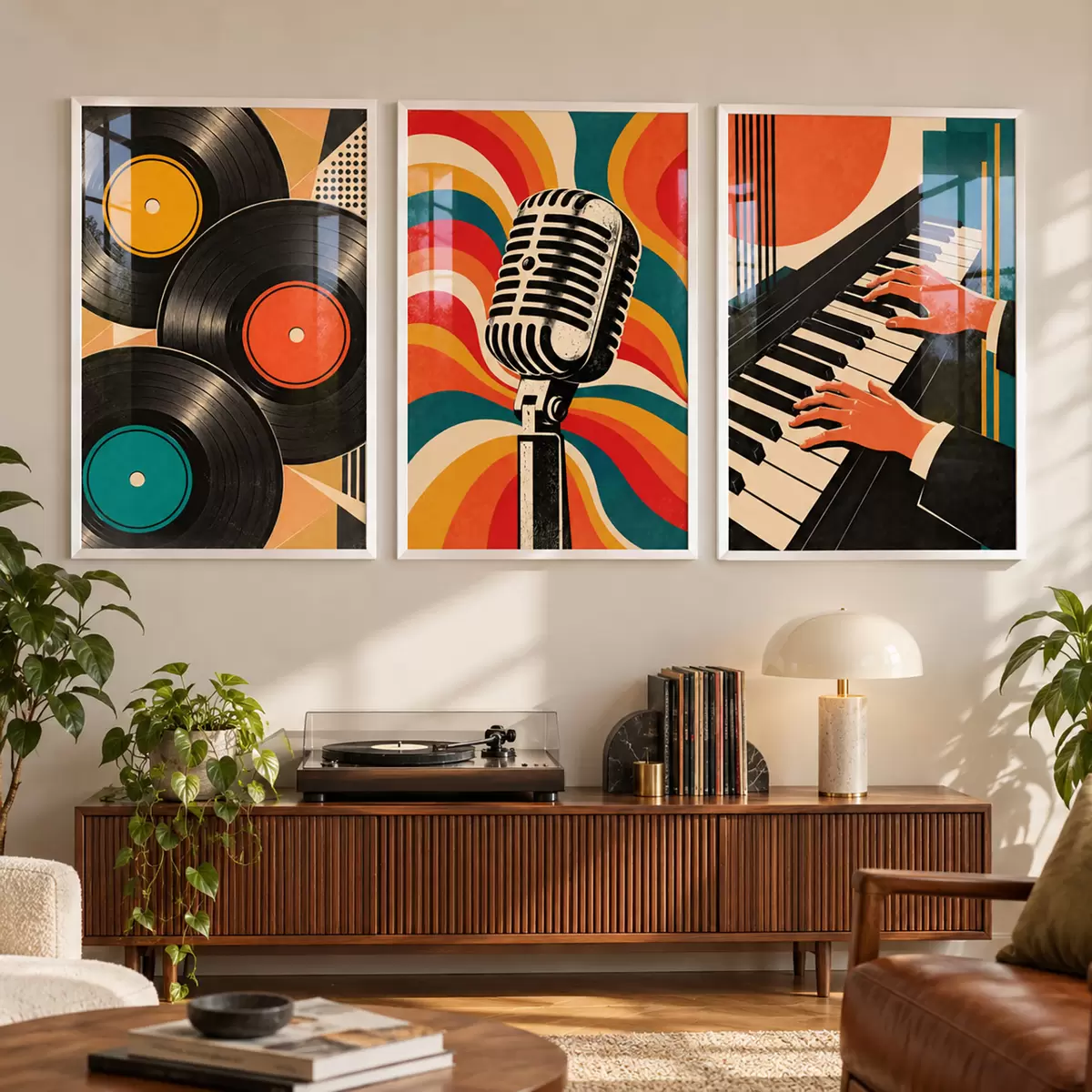 Plakat Motywy muzyczne w stylu vintage w żywych kolorach d31115