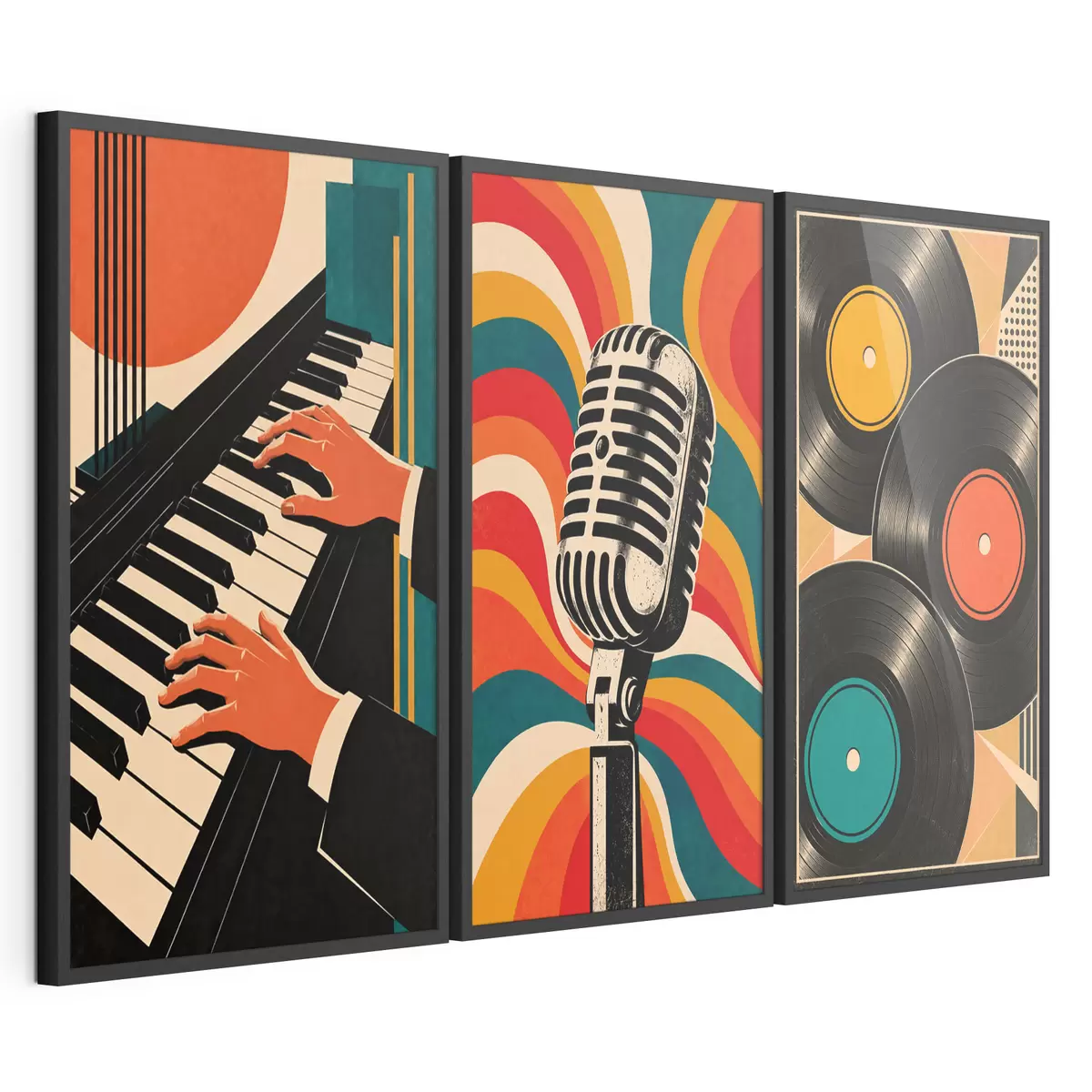 Plakat Motywy muzyczne w stylu vintage w żywych kolorach d31115