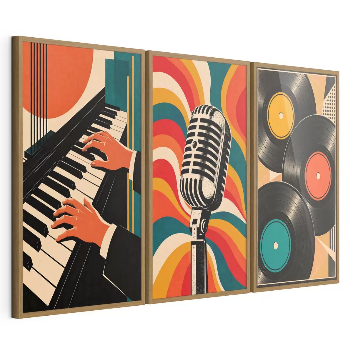 Plakat Motywy muzyczne w stylu vintage w żywych kolorach d31115