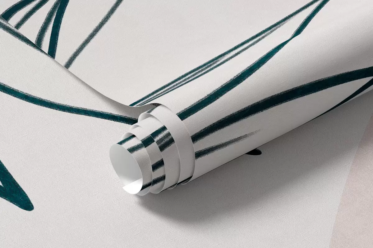 Fototapeta Minimalistyczne rysunki przedstawiające tropikalne liście i roślinność, pastelowe okrągłe kształty w10111