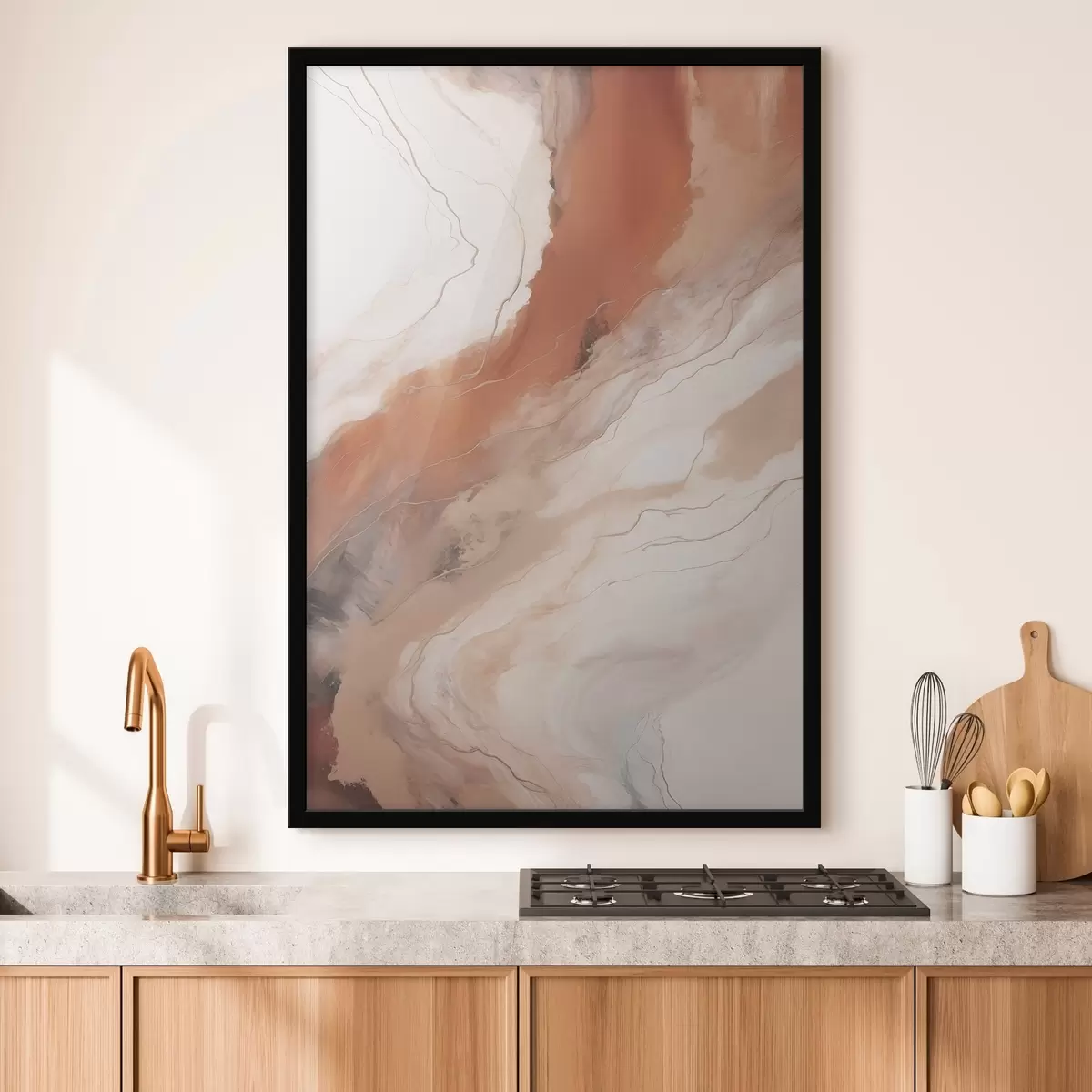 Plakat Ciepłe, terakotowe fale w stylu Fluid Art f51085